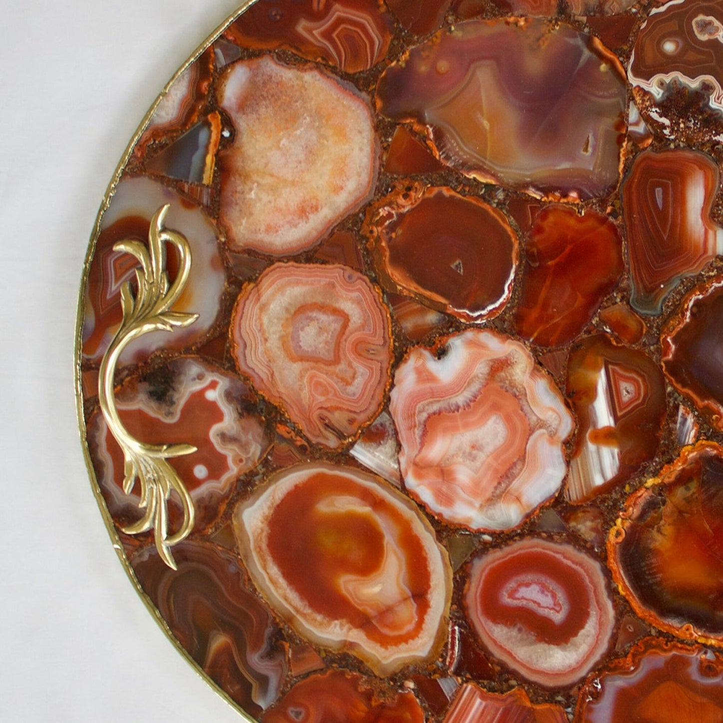 Red Agate Serving Tray With Brass Handles | Circular-3
