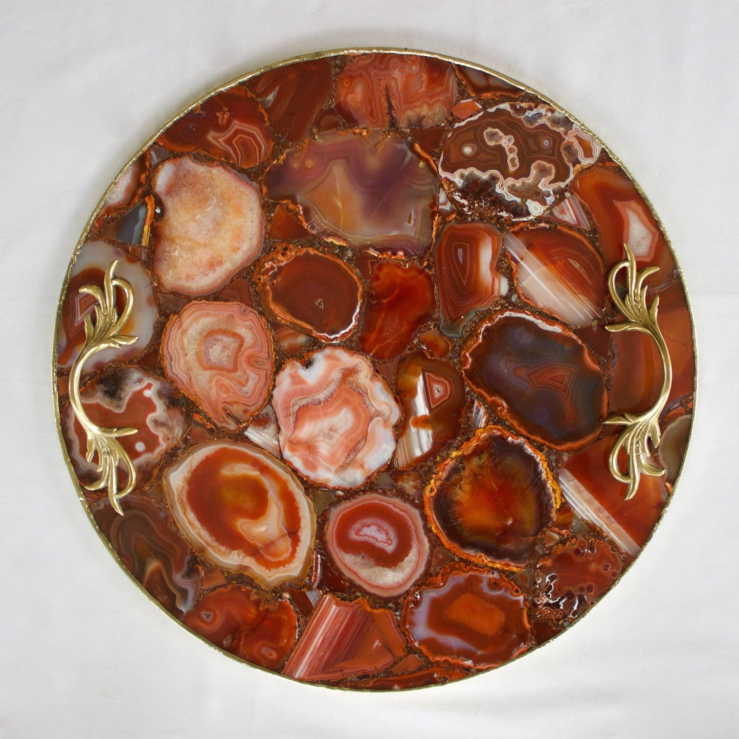 Red Agate Serving Tray With Brass Handles | Circular-0