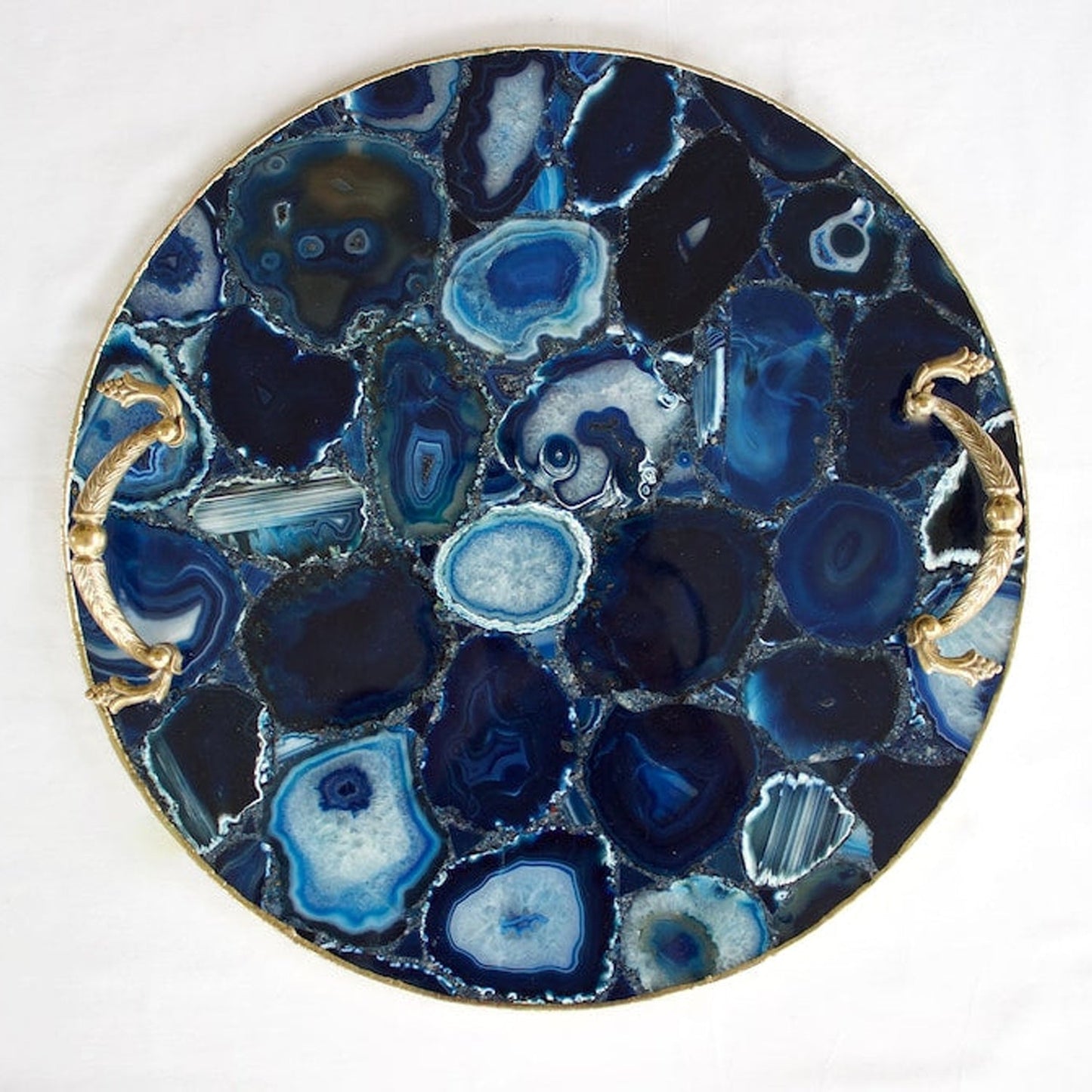 Blue Agate Serving Tray With Brass Handles | Circular-0