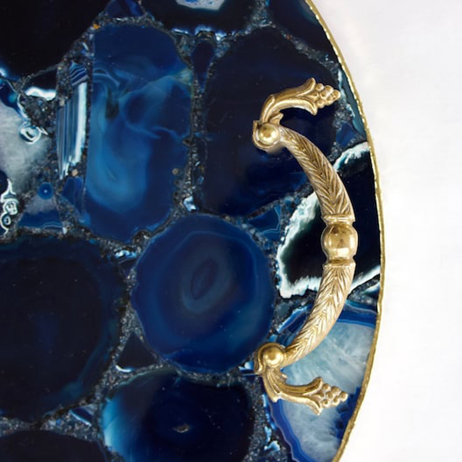 Blue Agate Serving Tray With Brass Handles | Circular-1